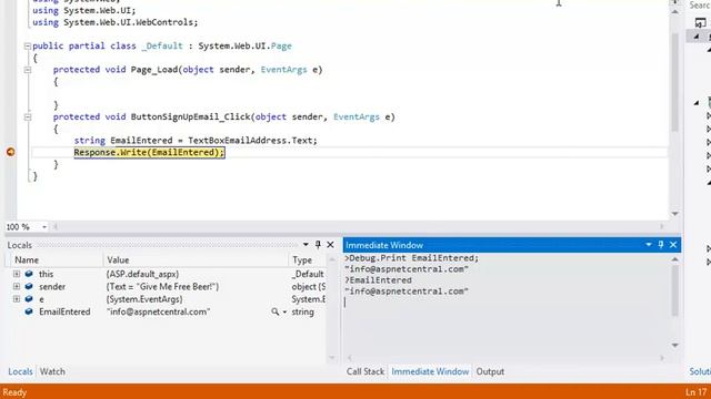 ASP.NET 4.5 Expert Skills Lesson 1-11: Use the Immediate window смотреть онлайн