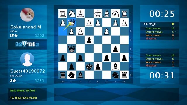 Chess Game Analysis: Gokulanand M - Guest40190972 : 1-0 (By ChessFriends.com) смотреть онлайн