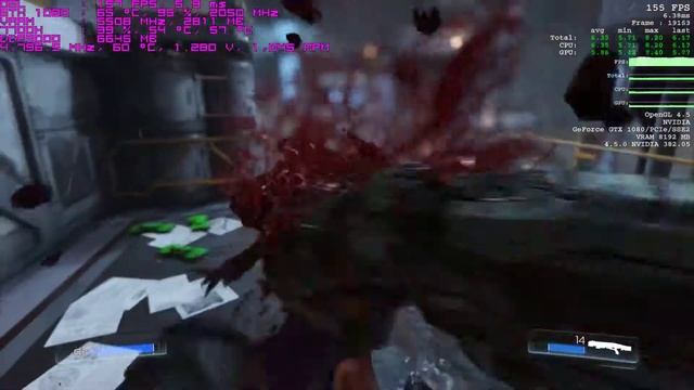 Doom [1080p+ ultra + OpenGL] Test scene [7700k 4.8Ghz + GTX1080] смотреть онлайн