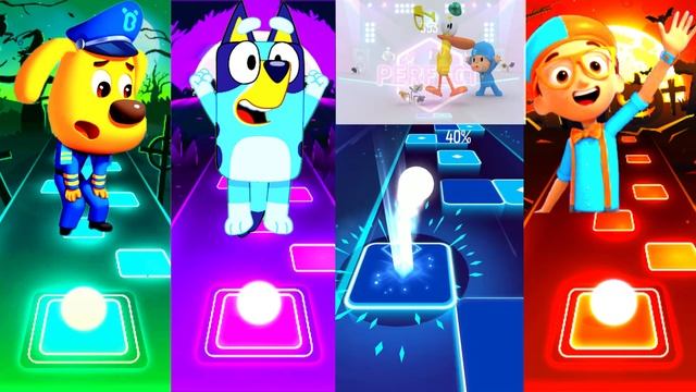 Sheriff Labrador Vs Bluey Vs Pocoyo Vs Blippi | Tiles Hop EDM Rush смотреть онлайн