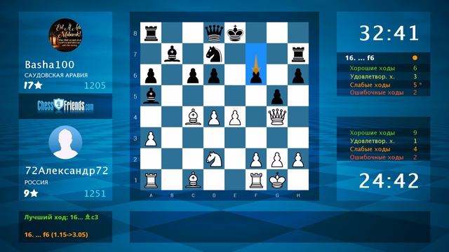 Chess Game Analysis: 72Александр72 - Basha100 : 1-0 (By ChessFriends.com) смотреть онлайн