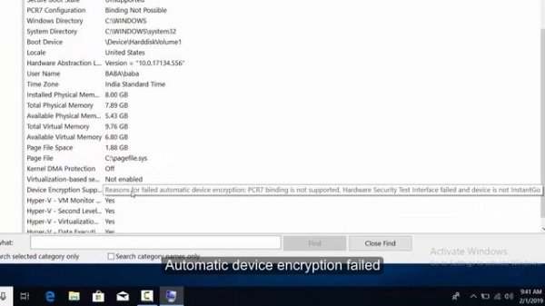Device encryption support failed /PCR7 binding is not supported in HP Pavilion
