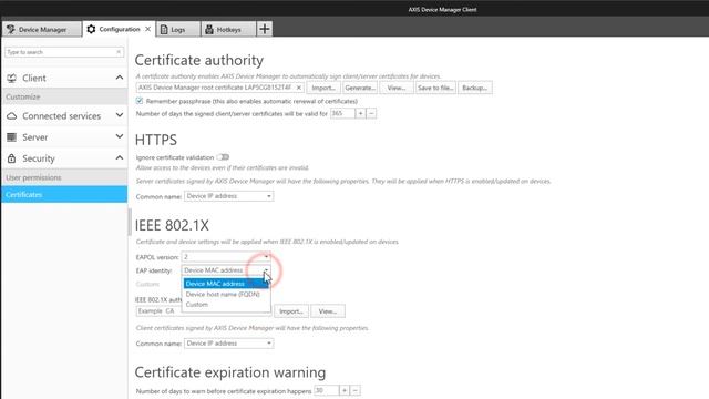 Configure IEEE802.1X certificates and activate the protocol using AXIS Device Manager смотреть онлайн