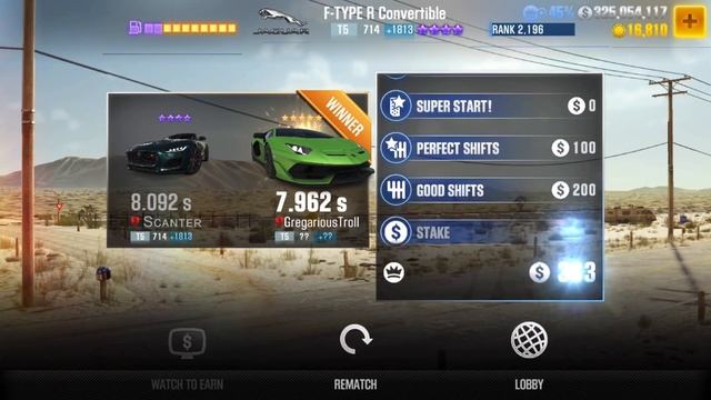 CSR2 - JAGUAR F-TYPE Convertible (purple) (manual launch) - tune & shift (time: 8.092) смотреть онлайн
