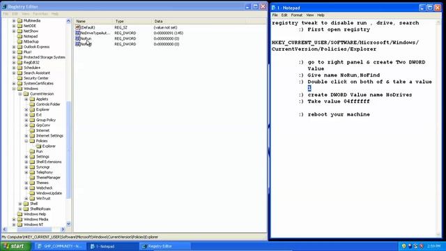 03 registry tweak to disable run , drive, search in Windows XP part 03 смотреть онлайн