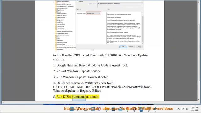 Fix Handler CBS called Error w/ 0x800f0816 when Updating Windows 11/10 смотреть онлайн