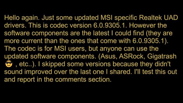 MSI Realtek UAD 6.0.9305.1 Audio Driver - You MUST read description for this one. смотреть онлайн