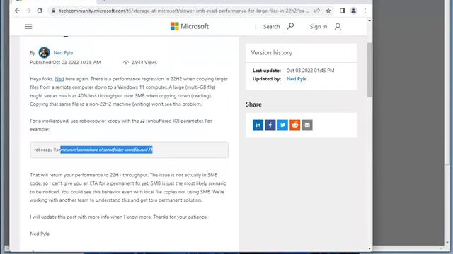 Microsoft confirms performance degradation in Windows 11 22H2 when copying large files (Workaround) смотреть онлайн