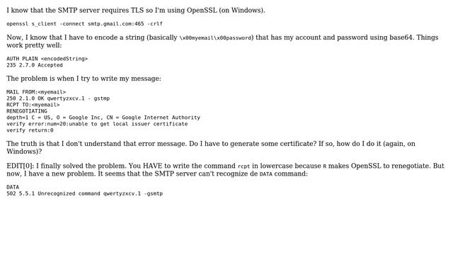 How can I send e-mails via Gmail SMTP via OpenSSL (on Windows)? смотреть онлайн