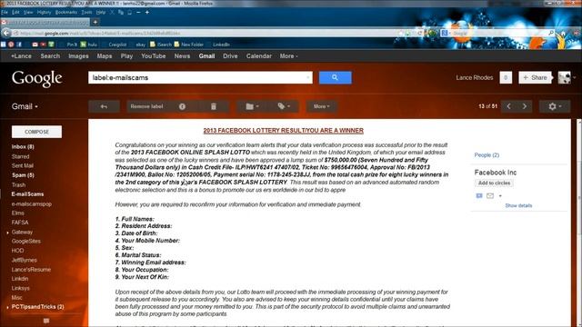 Facebook Lotto 2013 Winner: E-mail Scam смотреть онлайн