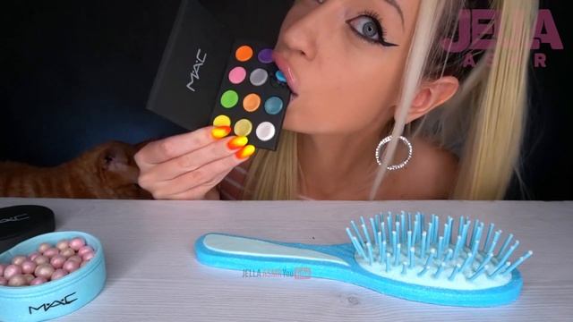 ASMR EATING EDIBLE HAIR BRUSH, MAKEUP CANDY, LIPSTICK, 먹을 수 있는 (MAC PALETTE, SWEET FOOD) MUKBANG 먹방