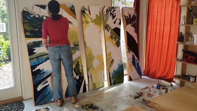 Time Lapse Painting Demo: Cedar Lee "Windows to the Sun" Large Scale Acrylic on Live Edge Slabs смотреть онлайн