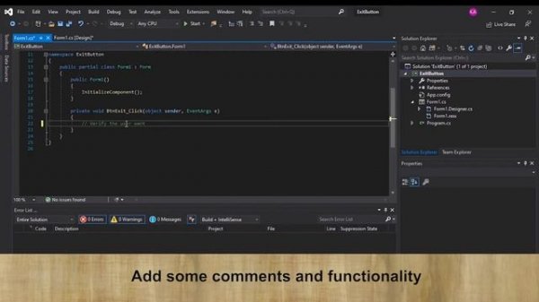 How to make an Exit Button in Visual Studio (Windows Forms App - C#)