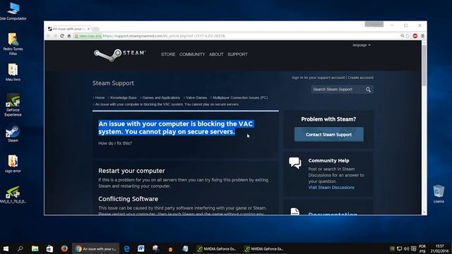 [Resolvido] An Issue With Your Computer Is Blocking The VAC System.