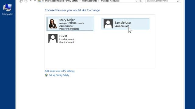 Windows 8.0 Professional - Select One of the Three Types of User Accounts in Control Panel смотреть онлайн