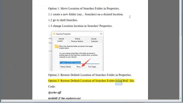 Move/Restore Default Location of Searches Folder in Windows 11 смотреть онлайн