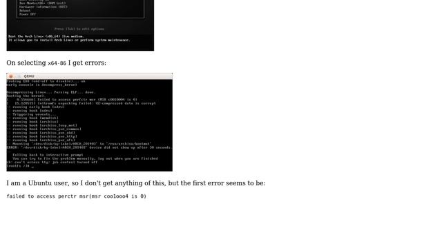 Arch Linux in Qemu : Failed to access perfctr msr error смотреть онлайн