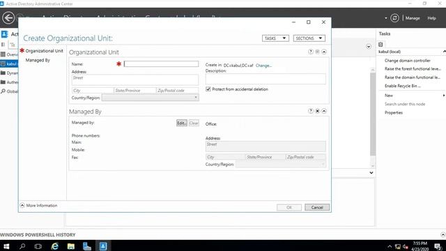 Creating Organization Unit with ADAC in windows 2016 смотреть онлайн