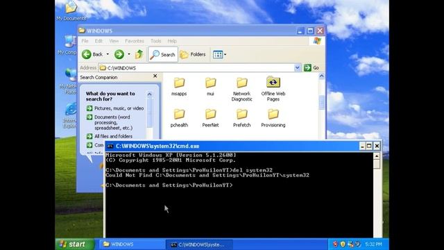 me trying to delete system32 and other system files on Windows XP but cannot delete & delete other смотреть онлайн
