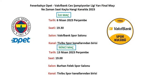 Fenerbahçe Opet -Vakıfbank Şampiyonlar Ligi Yarı Final Maçı Ne Zaman Saat Kaçta Hangi Kanalda 2023 смотреть онлайн