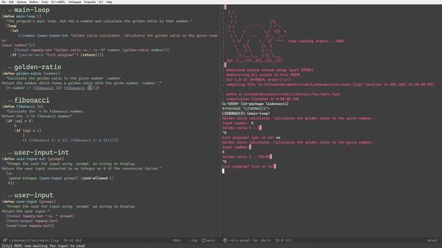 Common Lisp and Emacs (Sly) REPL example смотреть онлайн