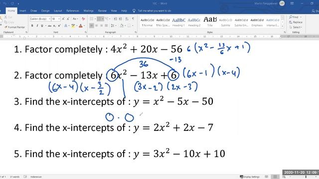 Zoom Record Math Class 10 C 20 Nov 2020 Sum and Product of Quadratic Roots смотреть онлайн