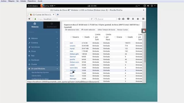 Instalación y modificación de cuotas desde Webmin | Debian | VirtualBox смотреть онлайн