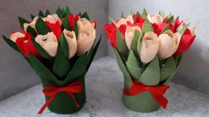 ТЮЛЬПАНЫ с конфетами из гофрированной бумаги | Подарки своими руками🌷🌷🌷