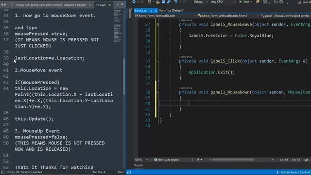 C#: Move form without Border c#|formborderstyle=none in only five line of code |#learning #teaching смотреть онлайн