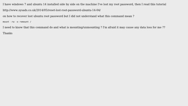 Ubuntu: What does this command do ? mount -rw -o remount / смотреть онлайн