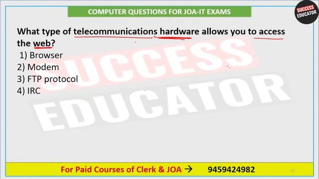 Computer MCQ Practice for JOA IT 965 | Previous year Questions | Success Educator смотреть онлайн