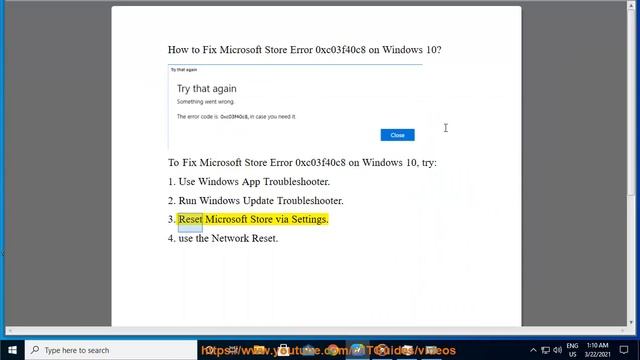 Fix Microsoft Store Error 0xc03f40c8 on Windows 10 смотреть онлайн