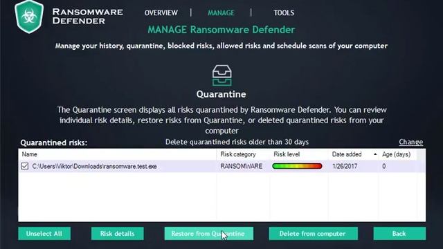 Ransomware Defender - Quarantine Feature смотреть онлайн