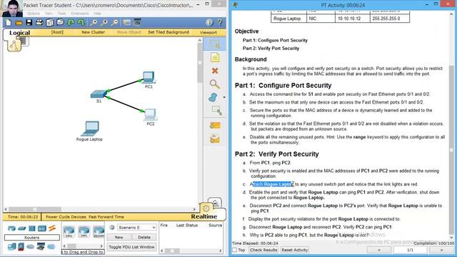 2.2.4.9 Packet Tracer - Configuring Switch Port Security смотреть онлайн