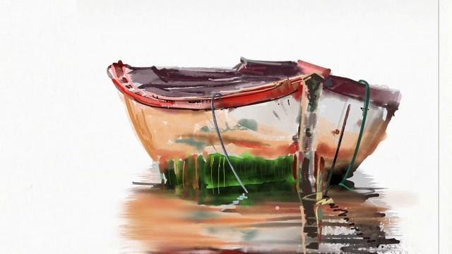 Watercolor kingfisher on a boat Adobe Fresco смотреть онлайн