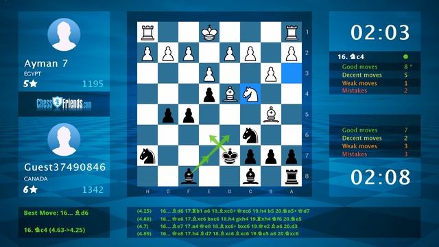 Chess Game Analysis: Ayman 7 - Guest37490846 : 0-1 (By ChessFriends.com) смотреть онлайн