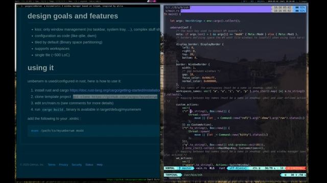 umberwm - a tiling window manager for X11 in rust смотреть онлайн