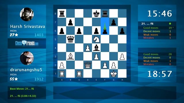 Chess Game Analysis: drarunangshu5 - Harsh Srivastava : 1-0 (By ChessFriends.com) смотреть онлайн