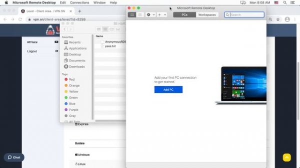How to connect anonymous remote desktop rdp on Mac OS