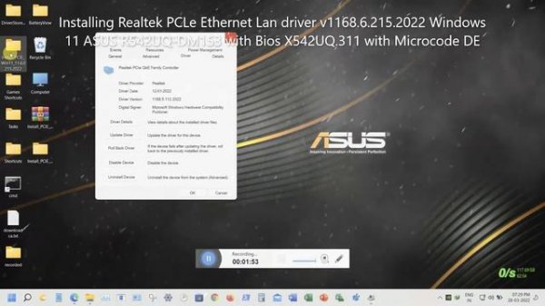 Installed Realtek PCLe Ethernet Lan WHQL driver v1168.6.0215.2022 on Windows 11 with X542UQ.311