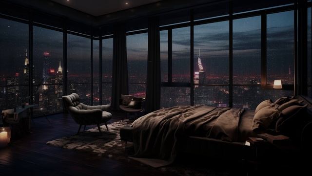 Lie Back On The Soft Bed And Watch NYC At Night - Calming Rain And Thunder, Reducing Stress 😪🌧️ смотреть онлайн