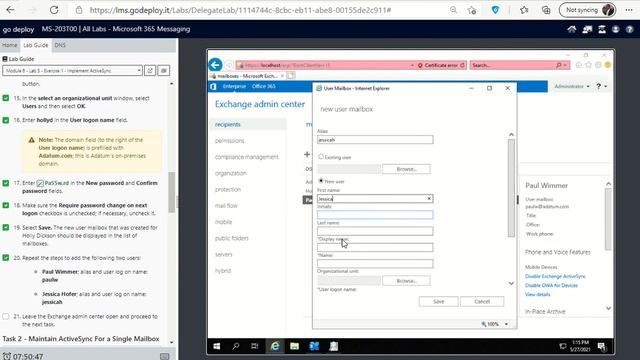 MS 203 LAB Module 6 Exercise 1 Implement AcyiveSync смотреть онлайн