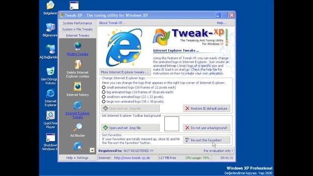 Windows XP Öğreniyorum 110: Tweak XP | Internet Tweaks | Internet Explorer Tweaks
