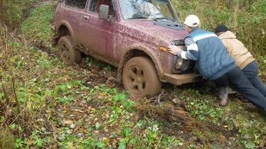 Нива в грязи , застрял на просеке . Октябрь 2017