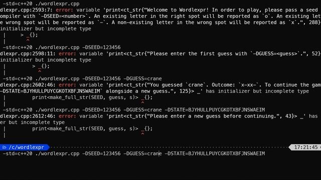 Wordlexpr -- compile-time Wordle in C++20 смотреть онлайн