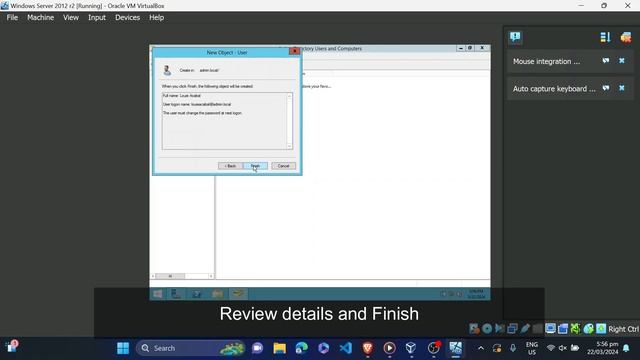Creating a Domain User in Windows Server 2012 r2 via VirtualBox смотреть онлайн