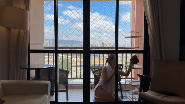 CLEANING THE WINDOW IN A WHITE TRANSPARENT DRESS (PART 3) смотреть онлайн