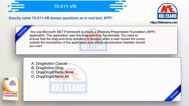 70-511-VB - TS Windows Apps Dev Microsoft .NET Framework 4 2020 Updated dumps by Killexams.com смотреть онлайн