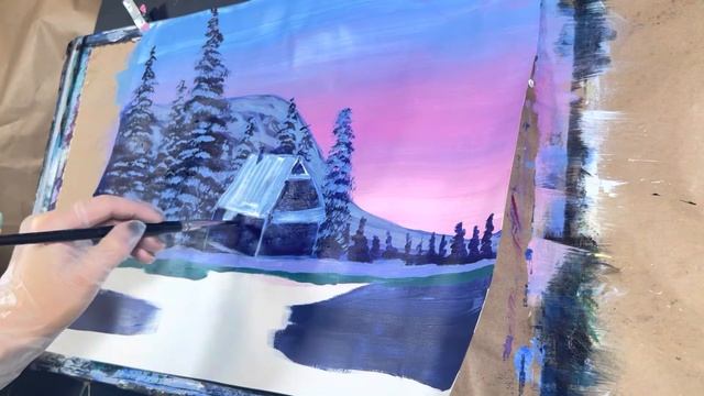 How to paint a winter landscape painting super easy step-by-step acrylic painting tutorial￼ смотреть онлайн