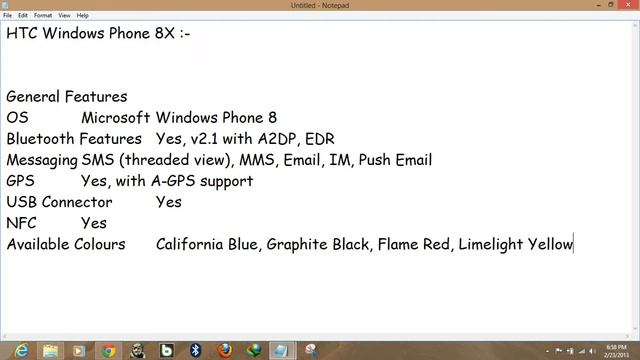 HTC Windows Phone 8X specifications смотреть онлайн